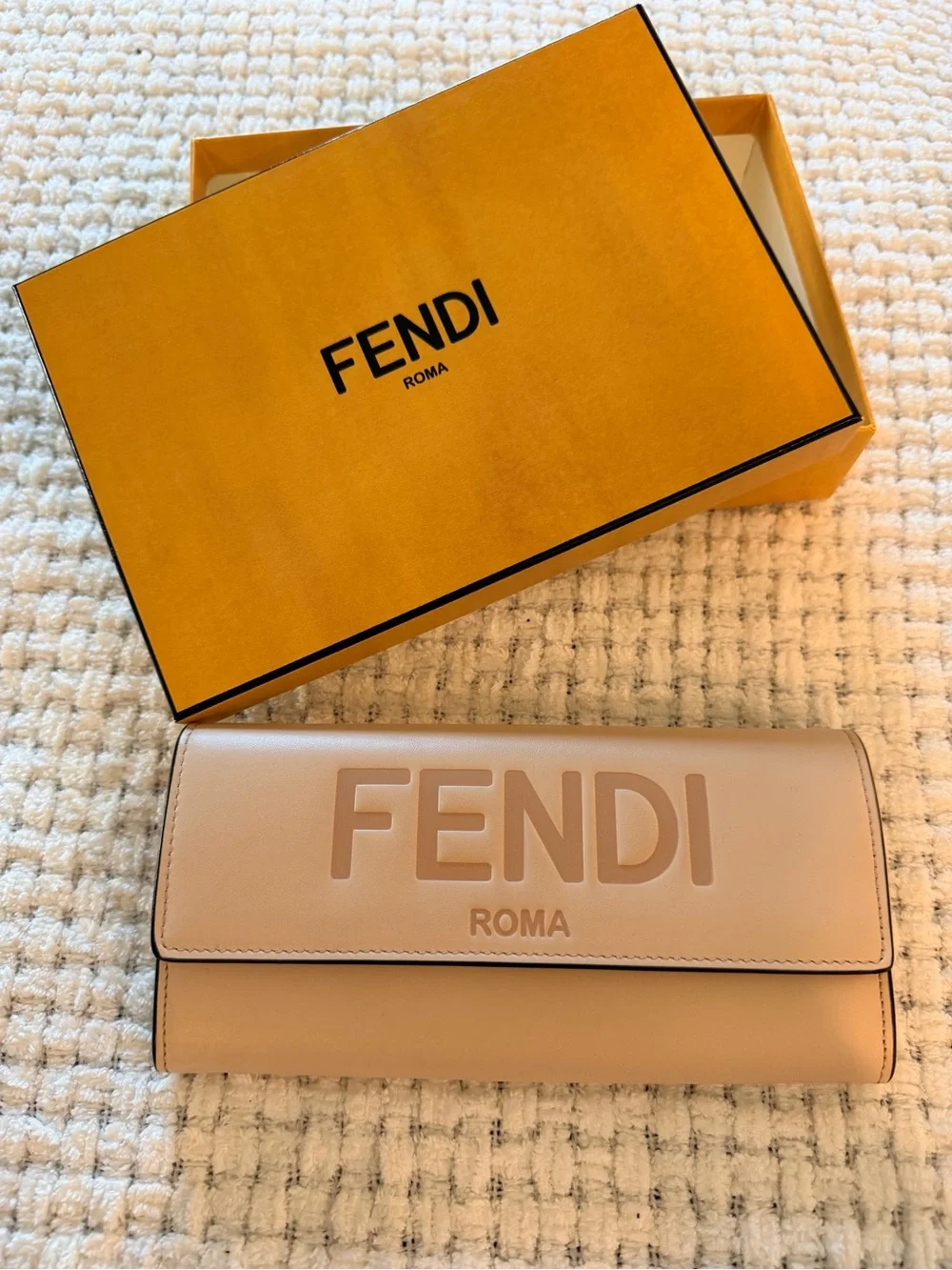 Fendi Leather Roma Embossed Wallet in Nude Pink